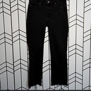 Paige Jeans Jacqueline Straight Raw Hem Stretch Denim Dark Wash